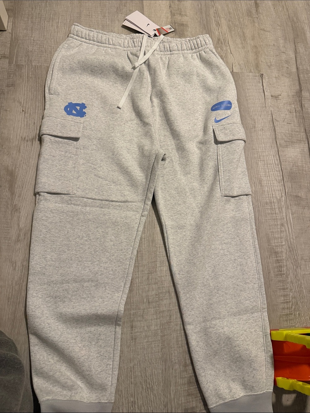 Nike Gray mens Cargo Joggers with Light Blue UNC & Swoosh